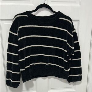 Black and White Striped Cropped Women's Sweater